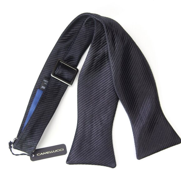 Camellucci Men's Self-tied Bow Tie Black Micro Stripe Silk S727 - Picture 8 of 16